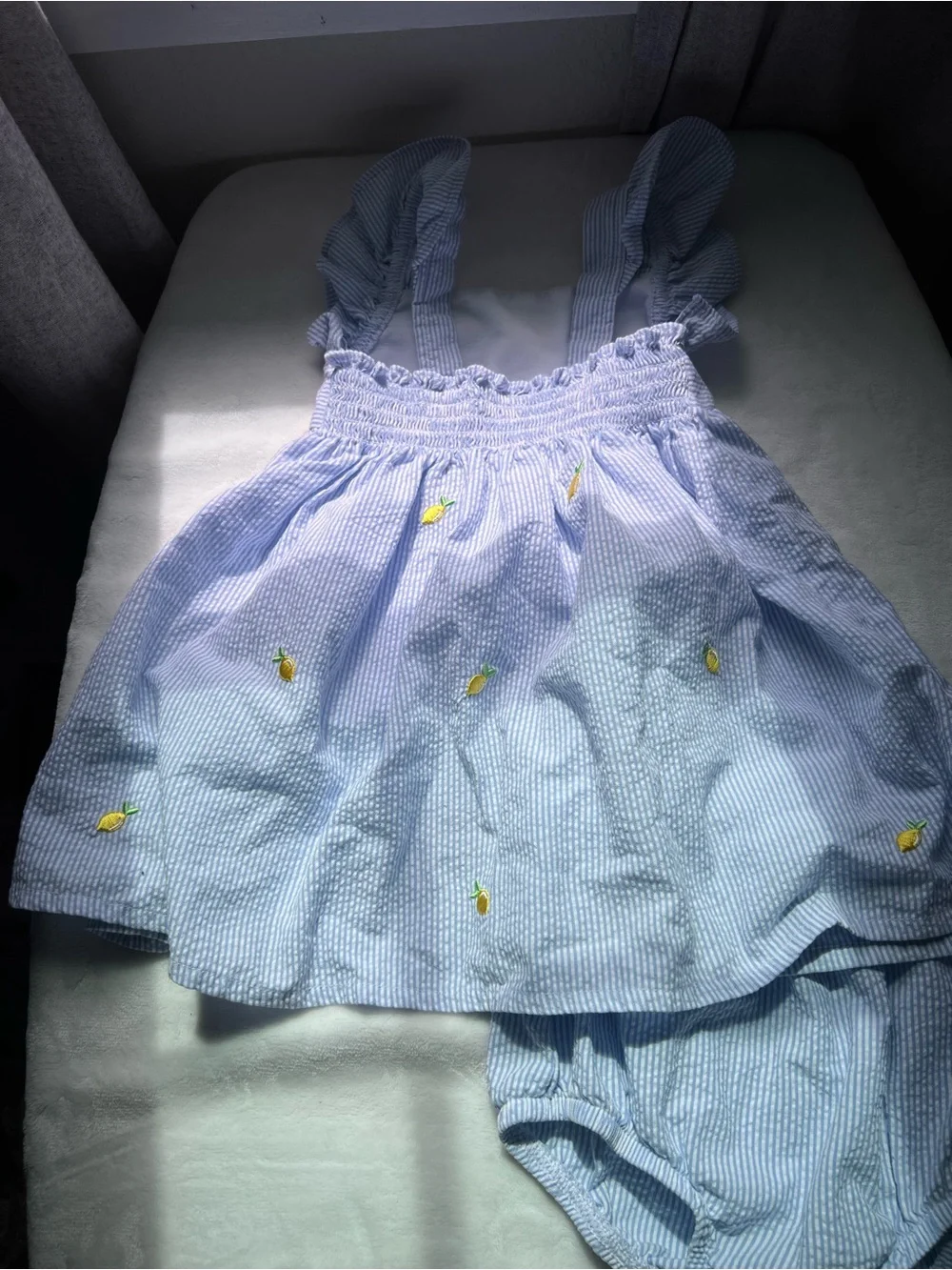 Carter's Light Blue Seersucker Dress with Yellow Lemon Embroidery